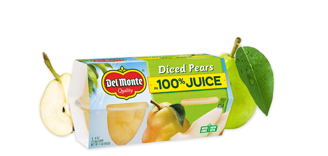 Diced Pears in 100 Juice, Fruit Cup® Snacks Del Monte®