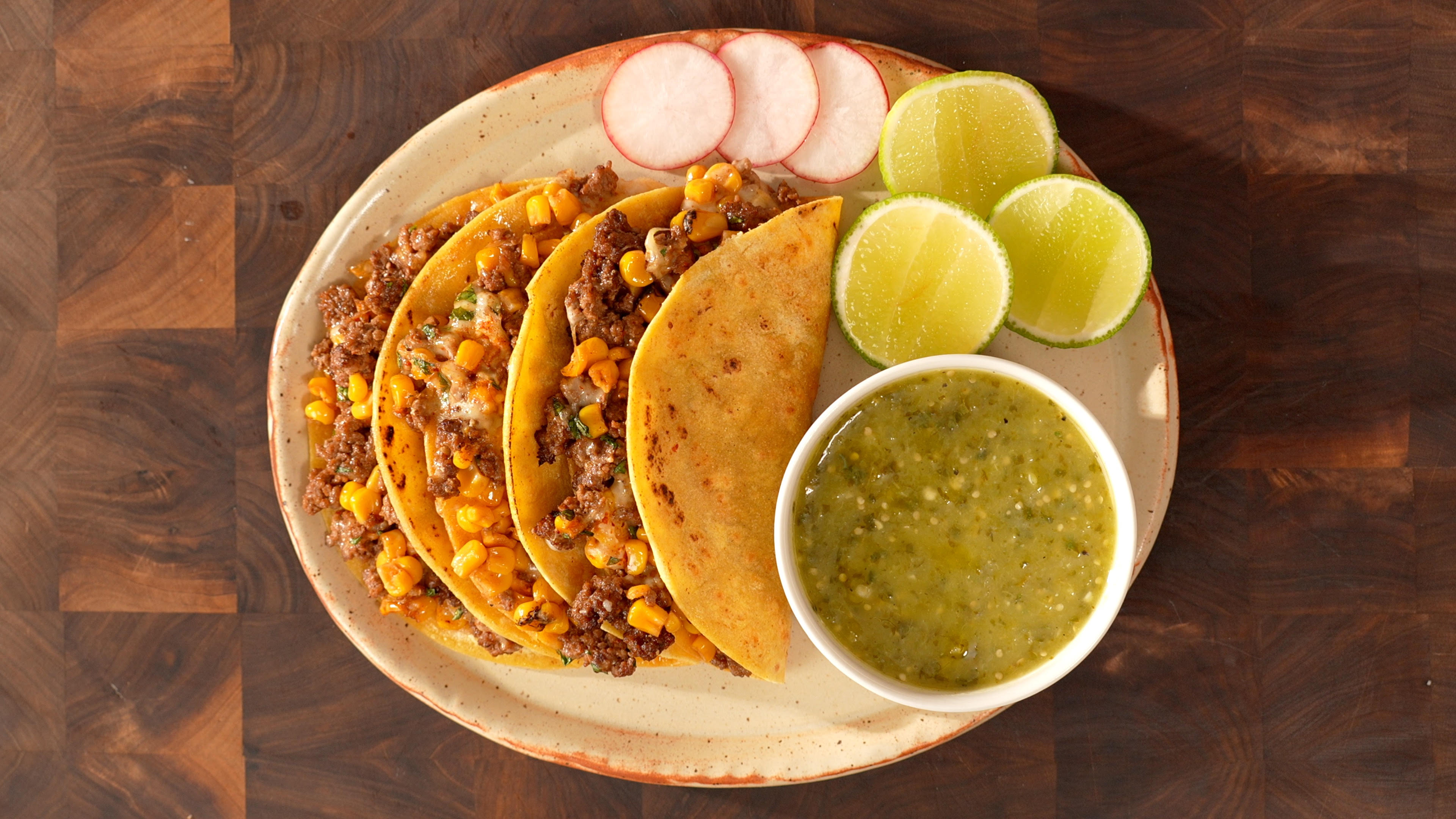 Cheesy Corn and Beef Tacos