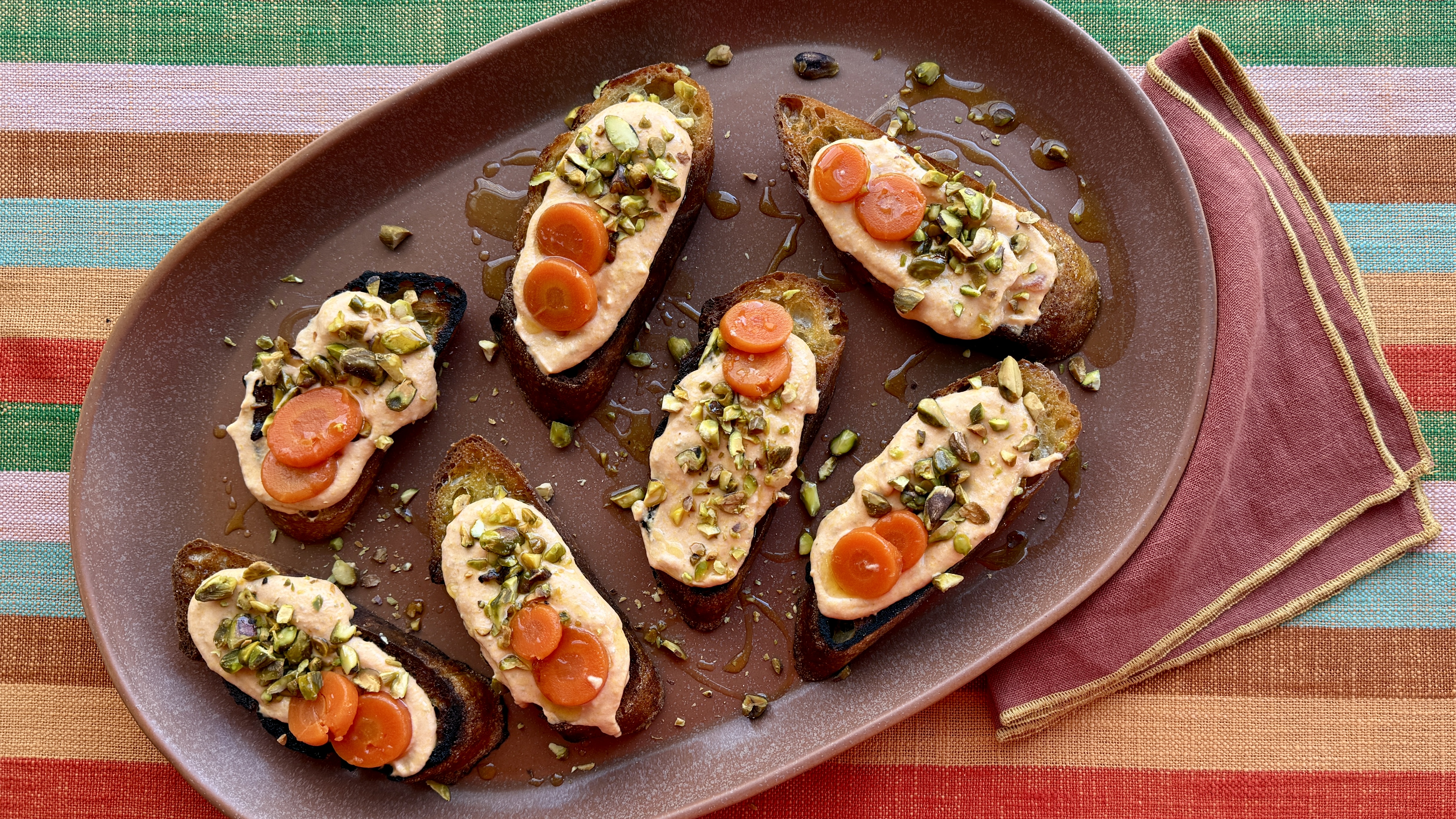 Hot Honey Carrot + Goat Cheese Toasts