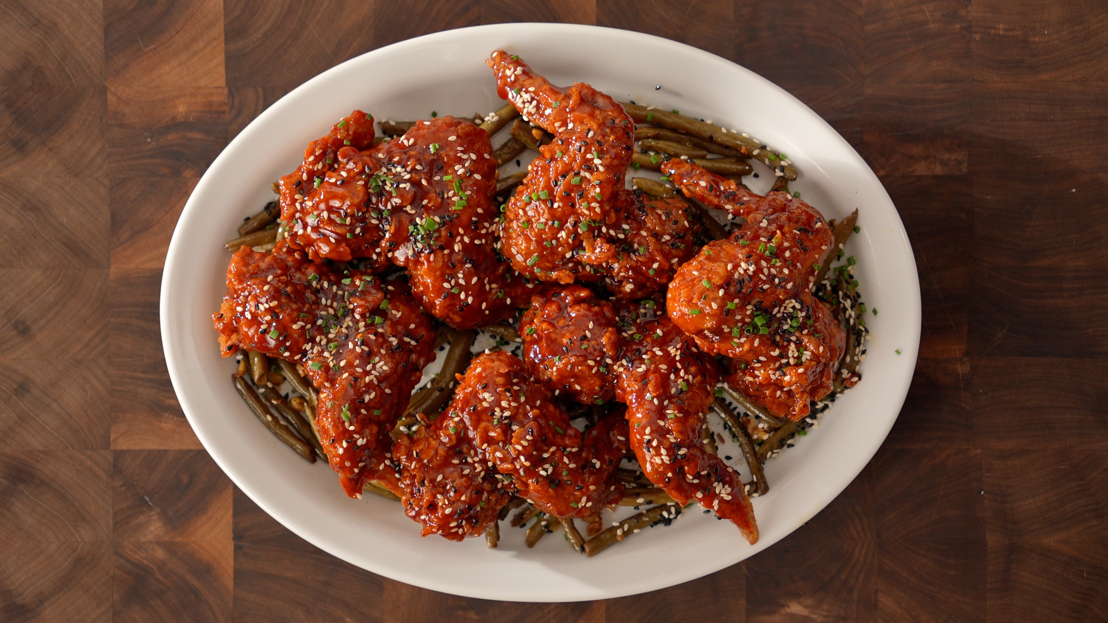 Korean Fried Chicken with Teriyaki Green Beans