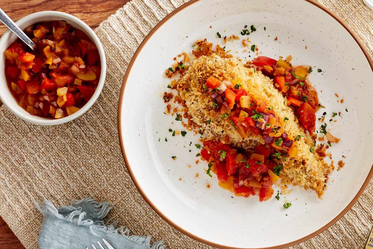 Cumin-Crusted Chicken Breasts with Chipotle Peach Salsa