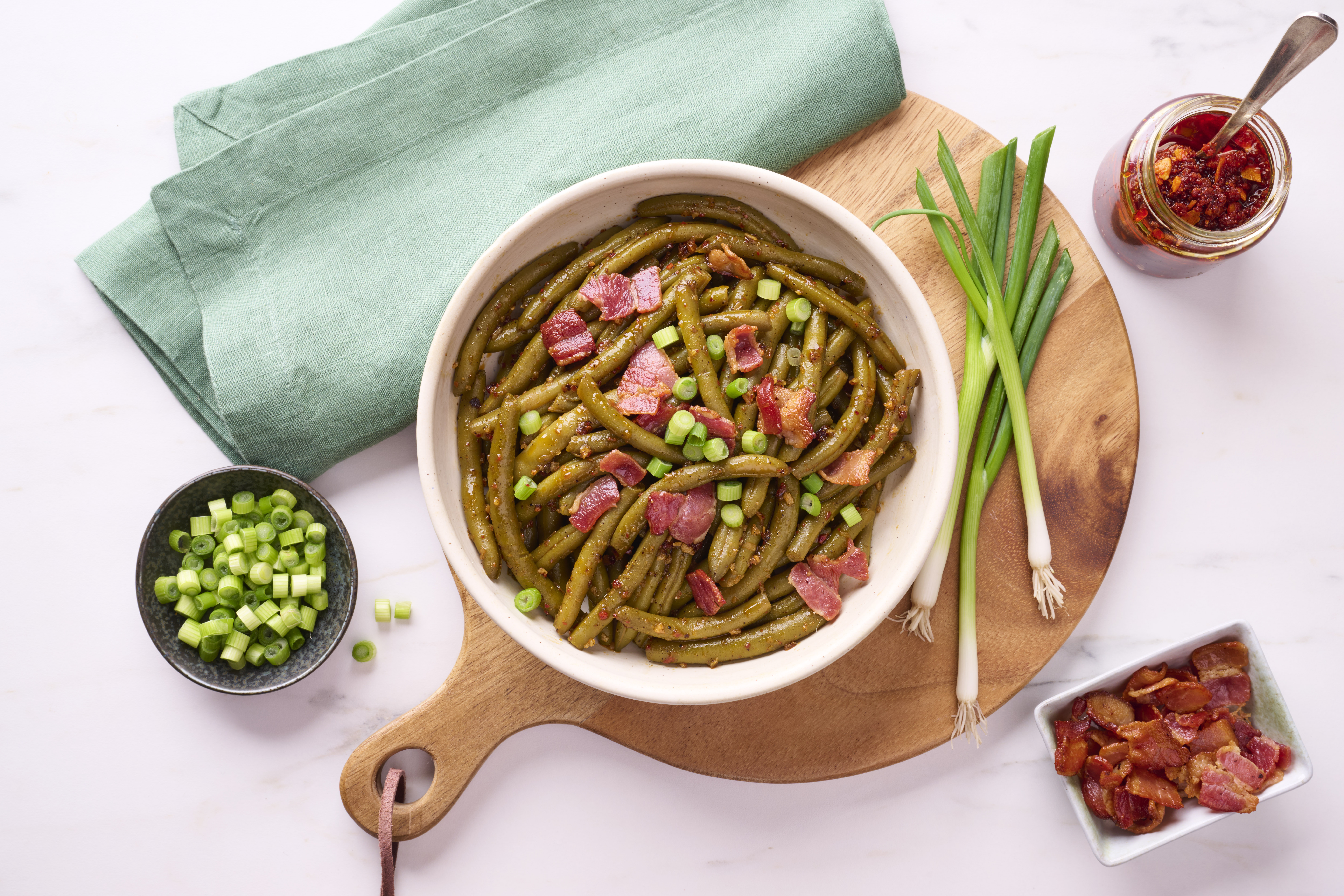 Chili Crunch Green Beans with Bacon